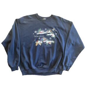 Vintage Wisconsin Birds Winter Holiday Xmas Crewneck Sweatshirt Size XL 24.5x27
